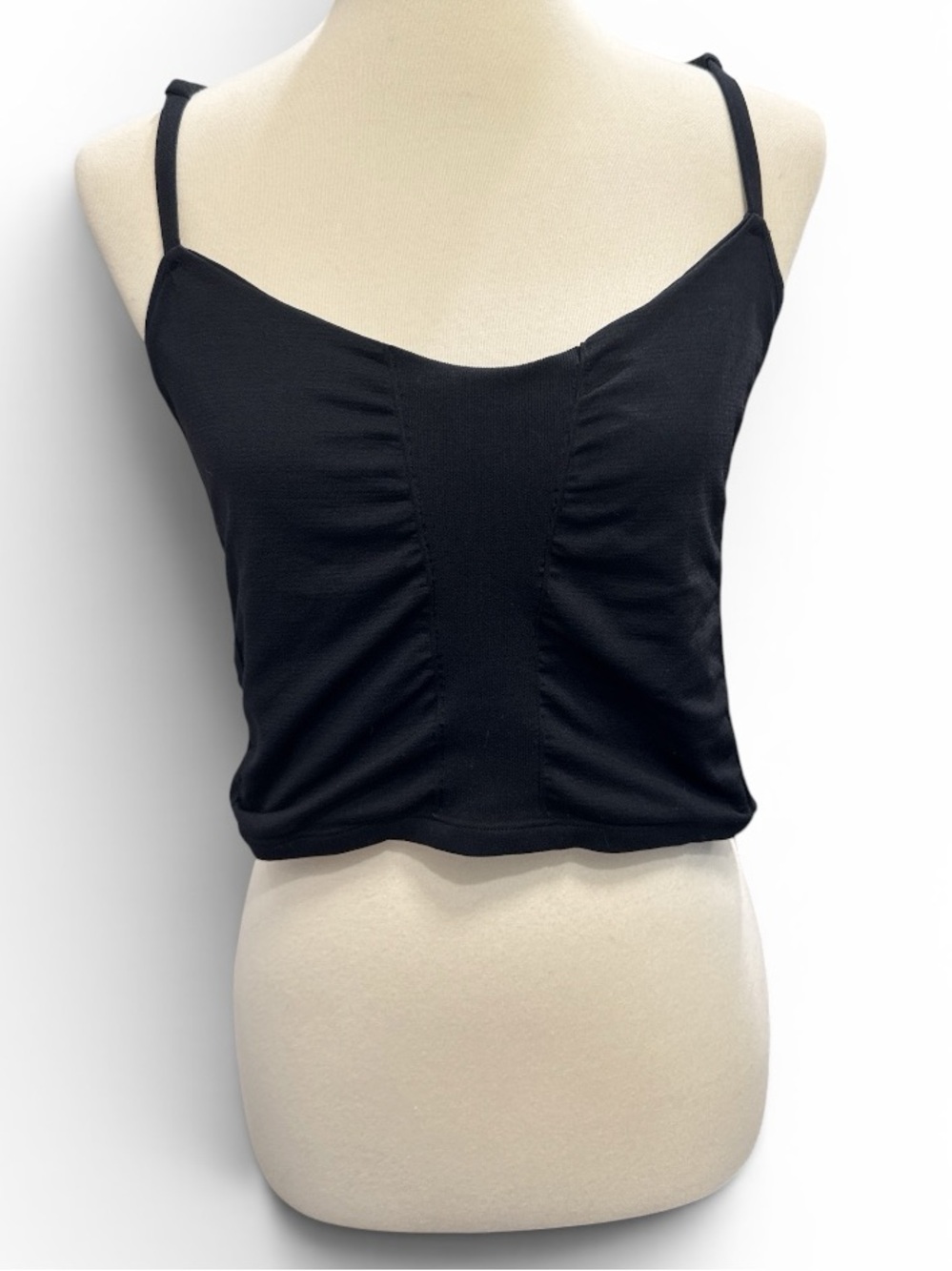 FP Movement by Free People Black Ruched Spaghetti Strap Crop Tank #656